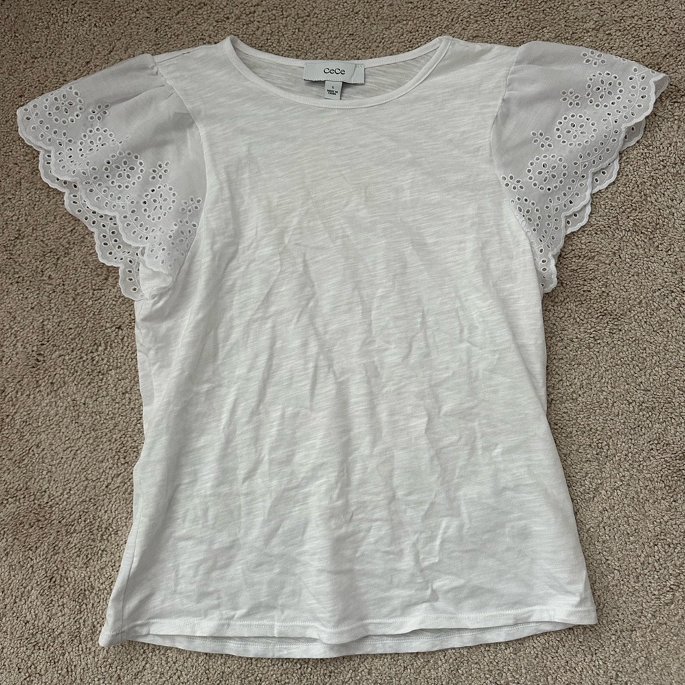 CeCe White Eyelet Sleeve Tee